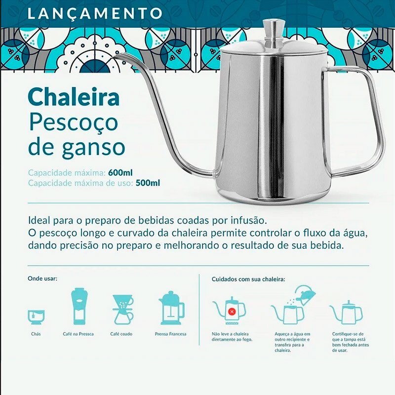 Coffeeandjoy chaleira presca bico ganso informa es